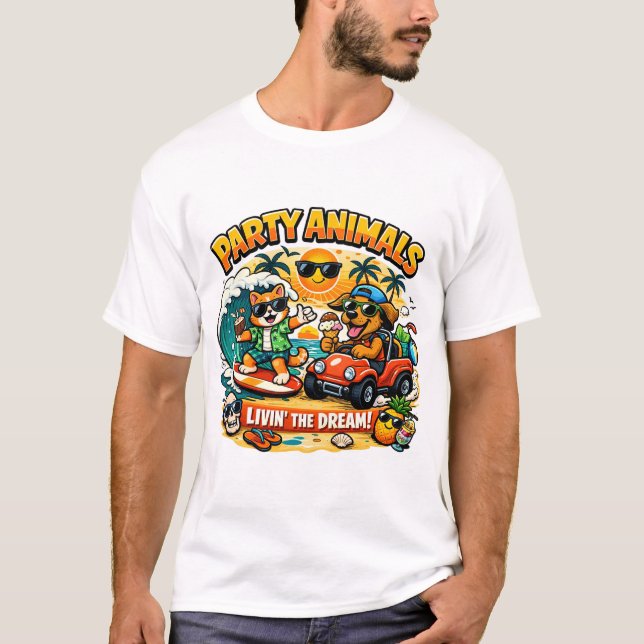 Camiseta Party Animals Funny Cartoon T-Shirt  (Anverso)