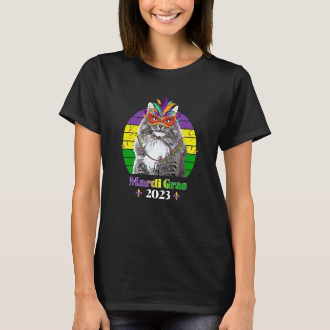 Camiseta Party Cat Mask Beads Mardi Gras 2023 (Anverso)
