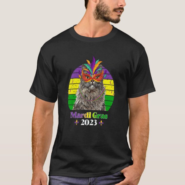 Camiseta Party Cat Mask Beads Mardi Gras 2023  4 (Anverso)