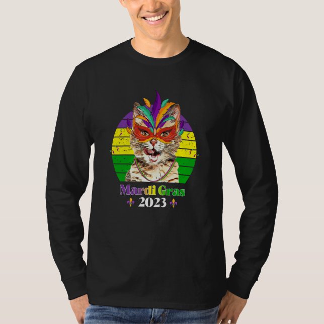 Camiseta Party Cat Mask Beads Mardi Gras 2023  5 (Anverso)