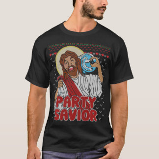 Camiseta Party Savior Jesus Christ Santa Beer Ugly Christma