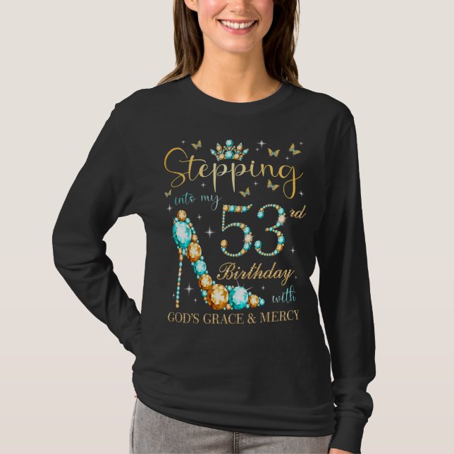 Camiseta Pasar a mi cumpleaños 53 con la gracia de Dios y (Anverso)