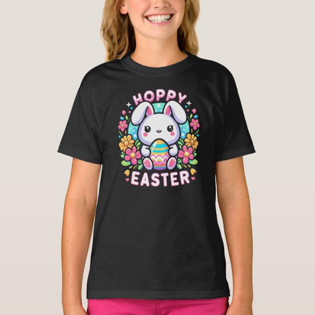 Camiseta Pascua amapola - Conejo lindo con Huevo colorido (Anverso)