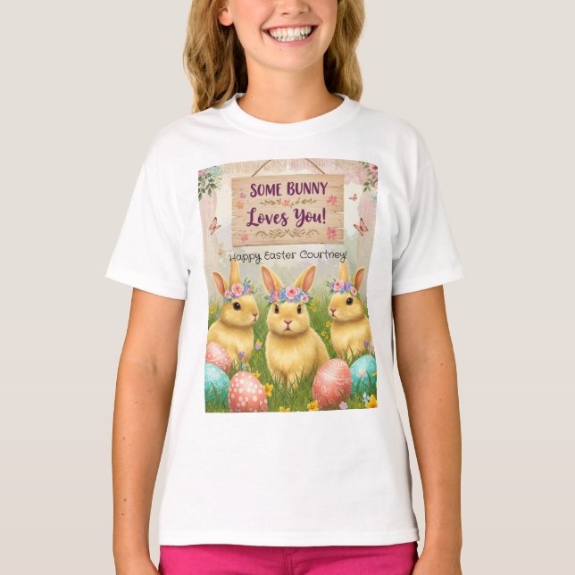 Camiseta Pascua de conejo de Boho personalizada para Chicas (Anverso)