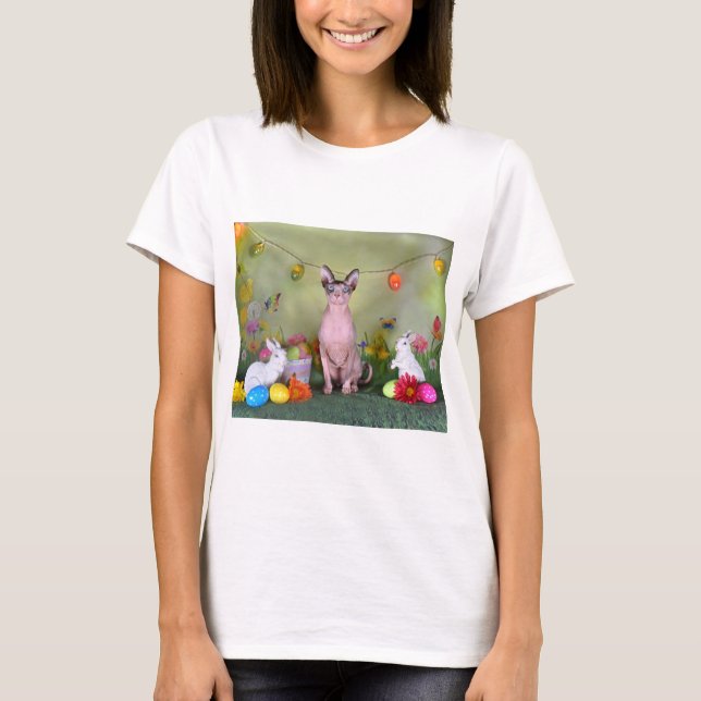 Camiseta Pascua de gatos Sphynx (Anverso)