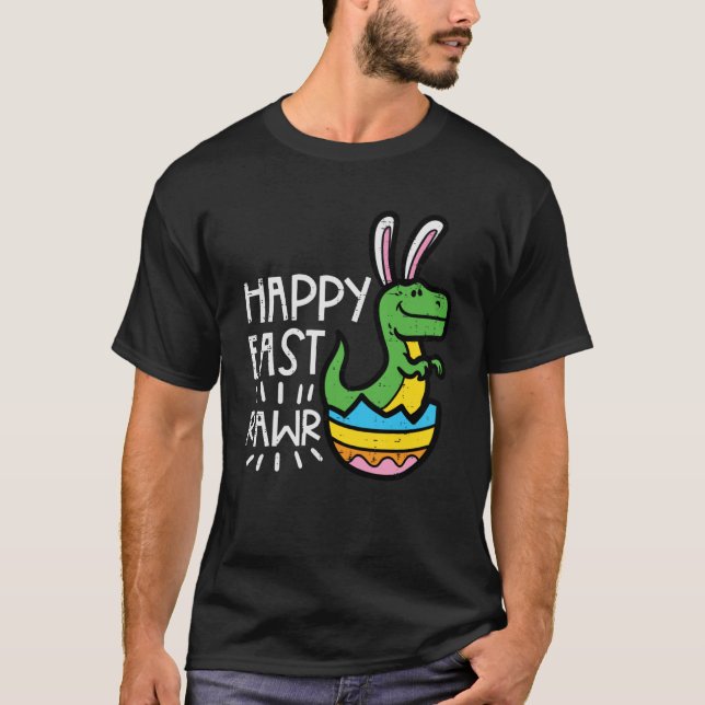 Camiseta Pascua Dino Bunny Egg Happy East Rawr Trex Boys Ki (Anverso)