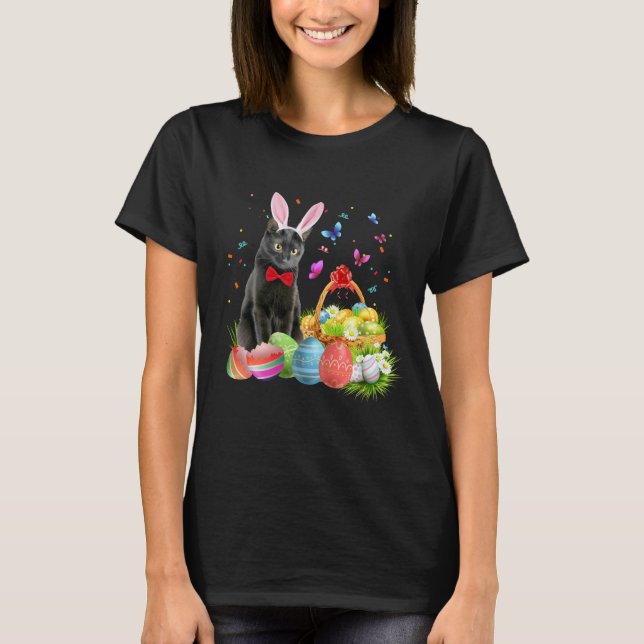 Camiseta Pascua feliz con una bandida de huevos de gato neg (Anverso)