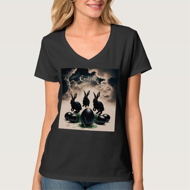 Camiseta Pascua gótica - conejitos oscuros y huevos misteri (Anverso)