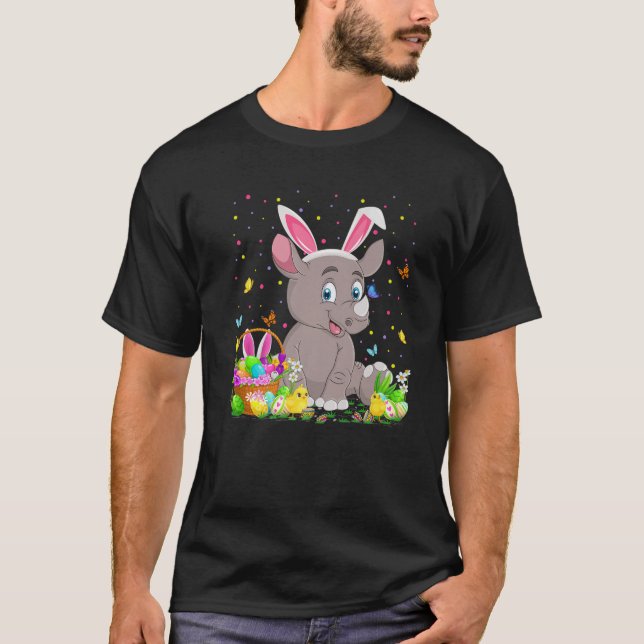 Camiseta Pascua Rhino Bunny Egg Caza Rinoceronte Domingo de (Anverso)