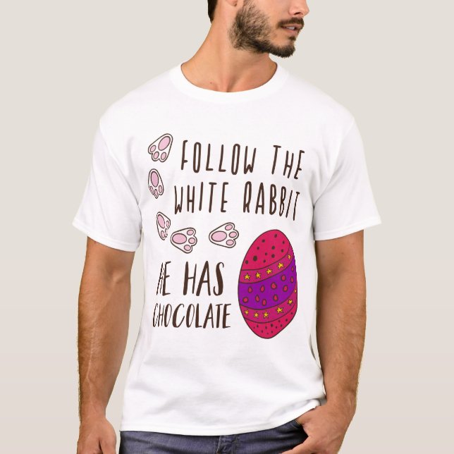 Camiseta Pascua Sigue Al Conejo Blanco Gracioso Y Humorísti (Anverso)