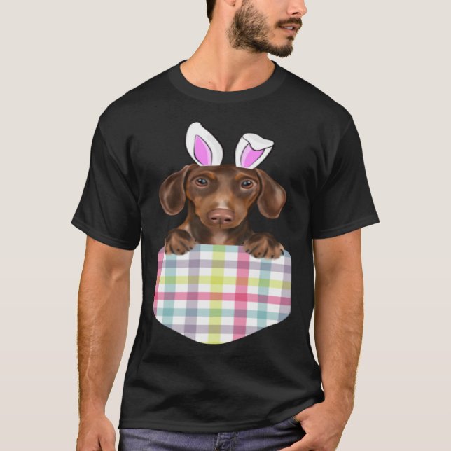 Camiseta Pascua Tocó Perro conejito Dachshund Marrón En El  (Anverso)