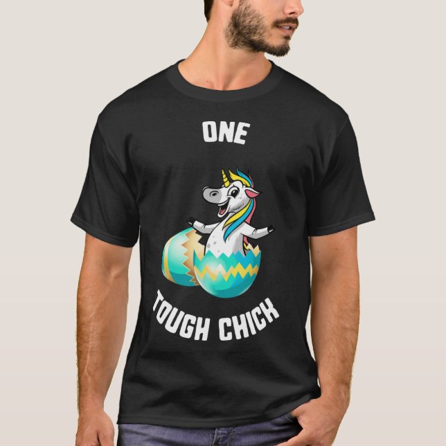 Camiseta Pascua Una Pollita Dura Unicornio Huevos Niños Pul (Anverso)