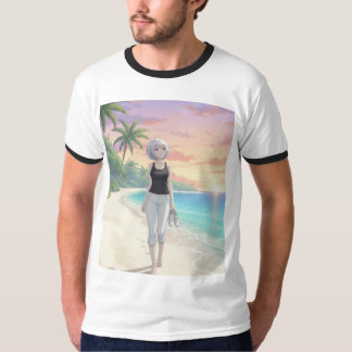 Camiseta Paseo al atardecer descalzo: arte de playa tropica