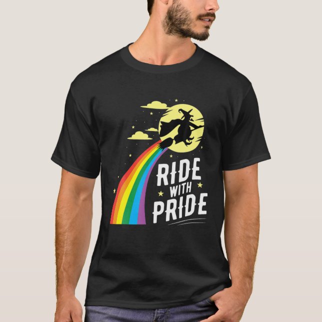 Camiseta Paseo con orgullo LGBT Bruja lesbiana gay Hallowee (Anverso)