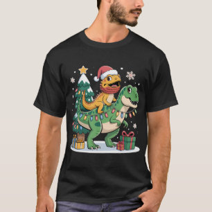 Camiseta Paseo de dinosaurio de Navidad con lagarto Santa