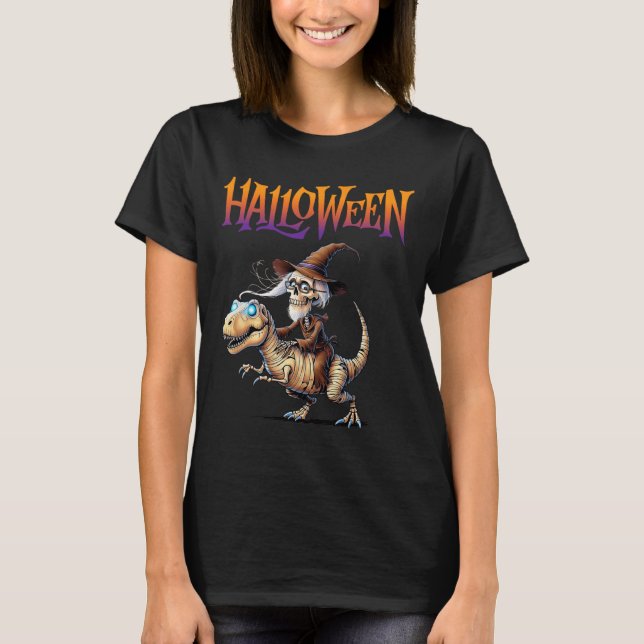 Camiseta Paseo de esqueleto de T-rex de Halloween (Anverso)