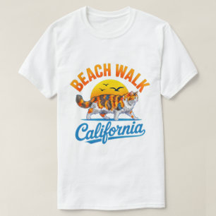 Camiseta Paseo de gato de verano en la playa de California 