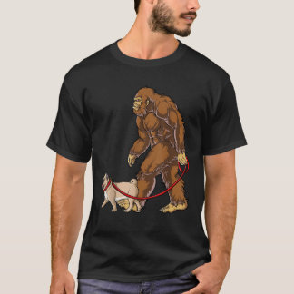 Camiseta Paseo de perro Bigfoot Pug Hombres Mujeres Sasquat