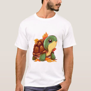Camiseta Paseo de Tortuga Otoñal a través de Hojas Caídas