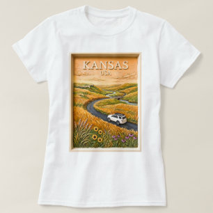 Camiseta Paseo por carretera de pradera de Kansas Paisaje d
