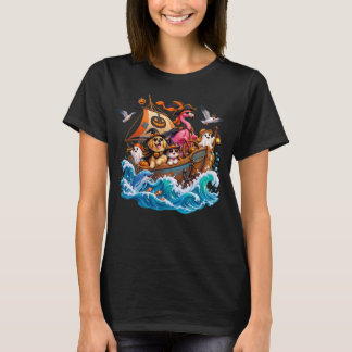 Camiseta Paseos en barco de madera de flamenco de perro gat