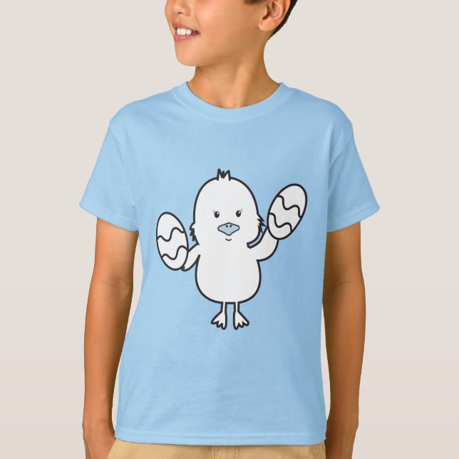 Camiseta Pastel Azul Cute Pascua Chick & Eggs Ilustracion (Anverso)
