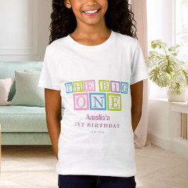 Camiseta Pastel Block Letters Big One First Birthday