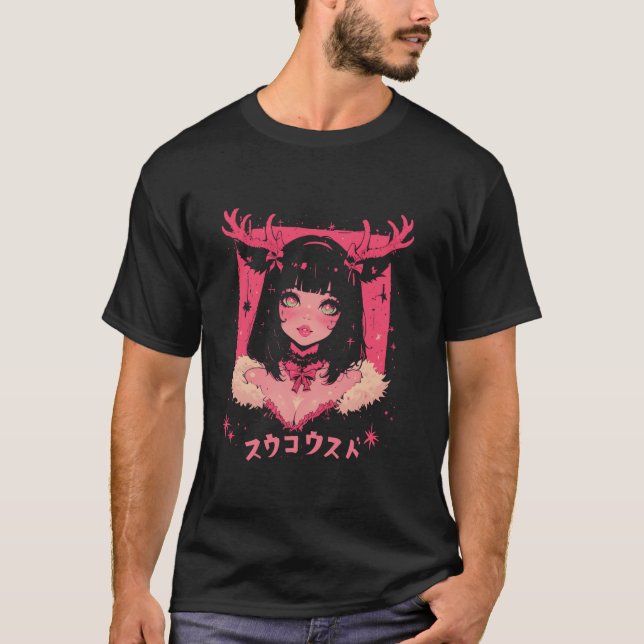 Camiseta Pastel de árbol de Navidad Anime Chica Waifu dulce (Anverso)