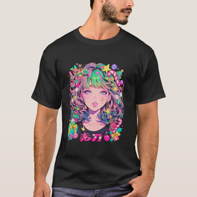Camiseta Pastel de árbol de Navidad Anime Chica Waifu dulce (Anverso)