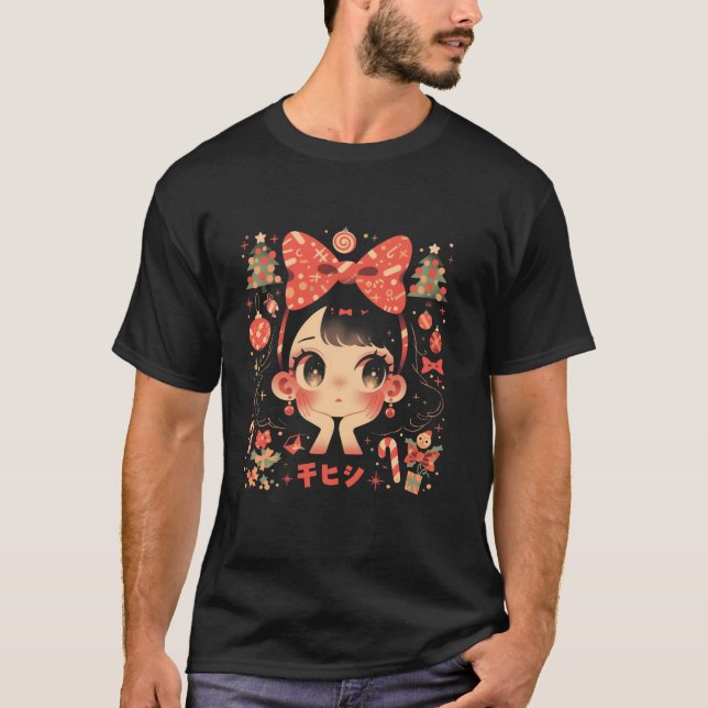 Camiseta Pastel de árbol de Navidad Anime Chica Waifu dulce (Anverso)