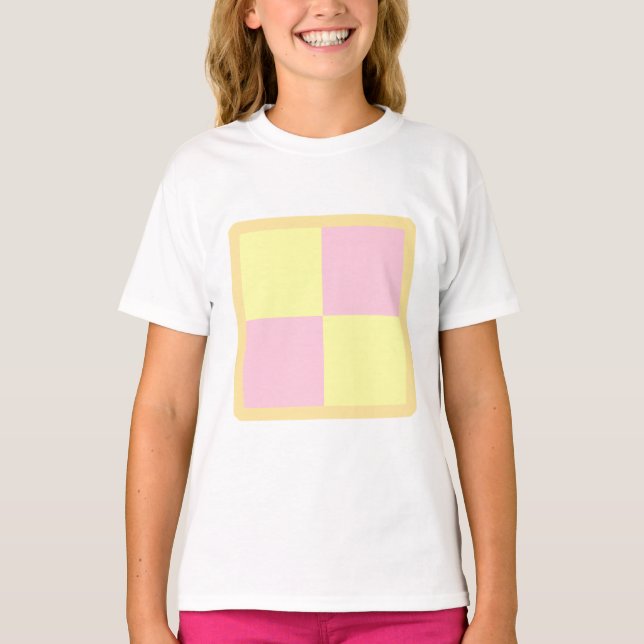 Camiseta Pastel de Battenburg. Rosa y Amarillo. (Anverso)