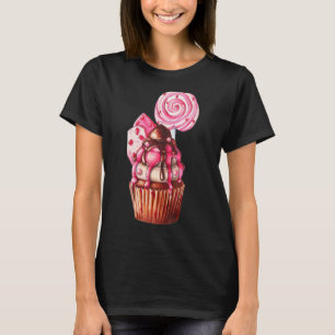 Camiseta Pastel de chocolate con candía rosa y agua para la