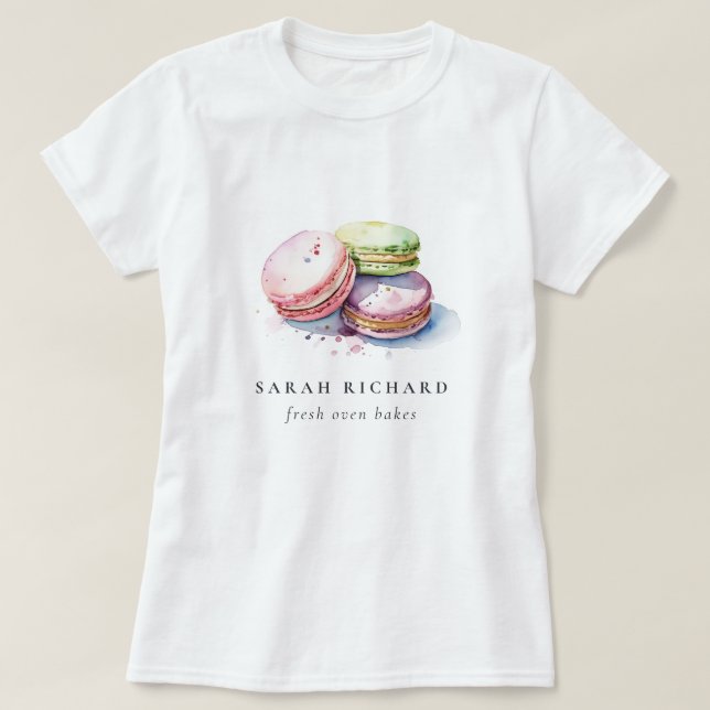 Camiseta Pastel de colorido acuático Macarons Panadería fra (Diseño del anverso)