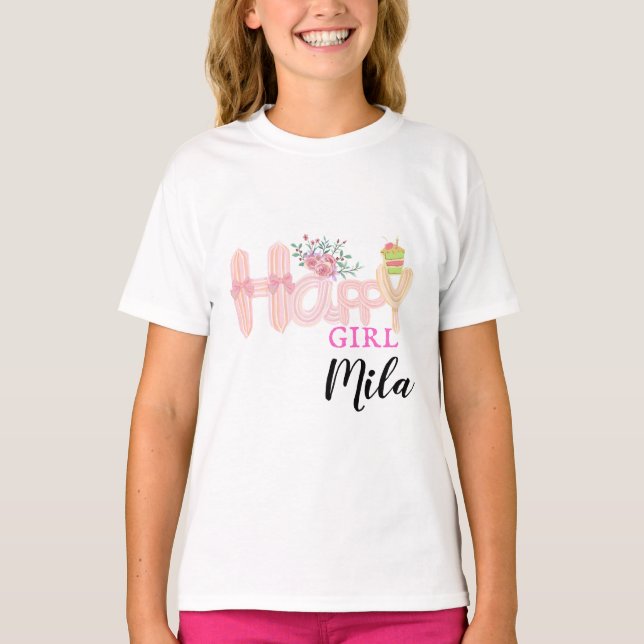 Camiseta pastel de crema feliz chica (Anverso)