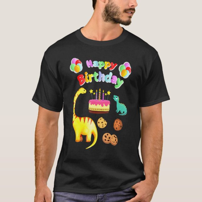 Camiseta Pastel De Cumpleaños De Dinosaurios Y Galletas (Anverso)