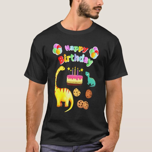 Camiseta Pastel De Cumpleaños De Dinosaurios Y Galletas (Anverso)