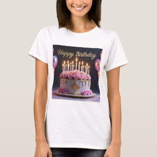 Camiseta Pastel de cumpleaños rosa de lujo elegante extrava