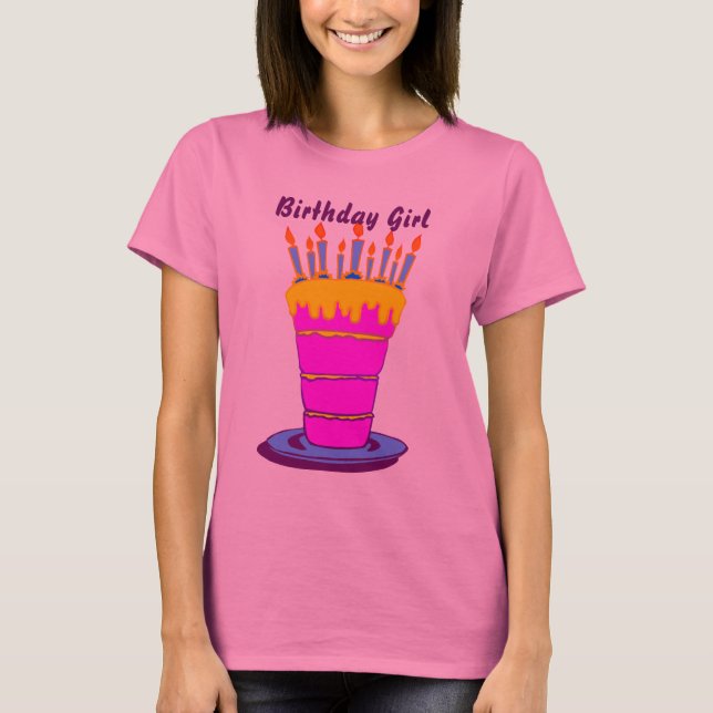 Camiseta Pastel de cumpleaños rosado gigante Chica de cumpl (Anverso)