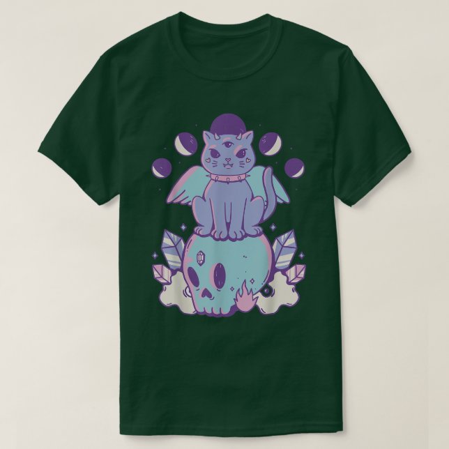 Camiseta Pastel de gótico gato en esqueleto de cráneo Crime (Diseño del anverso)
