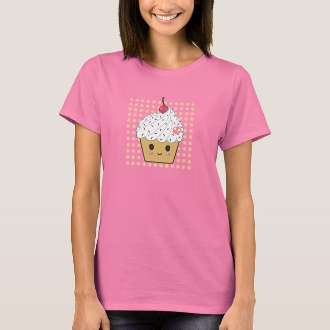 Camiseta Pastel de Kawaii con puntos de polka (Anverso)