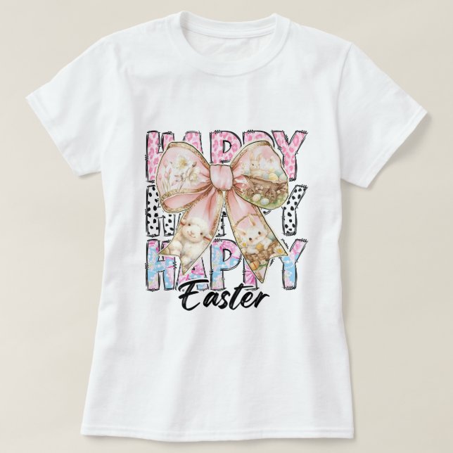 Camiseta Pastel de mujeres Feliz Pascua Coquette Bow (Diseño del anverso)
