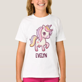 Camiseta Pastel de unicornio adorable con nombre de niño