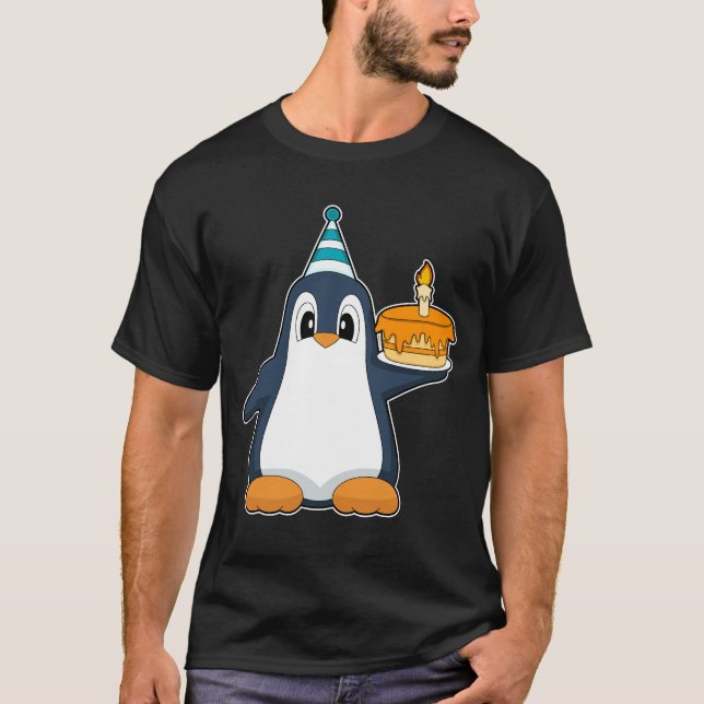 Camiseta Pastel de Velas de Cumpleaños de Pingüino (Anverso)