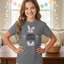 Camiseta Pastel Floral Bunny Ears Happy Easter T-Shirt