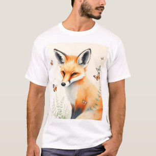 Camiseta Pastel Fox con helechos y mariposas