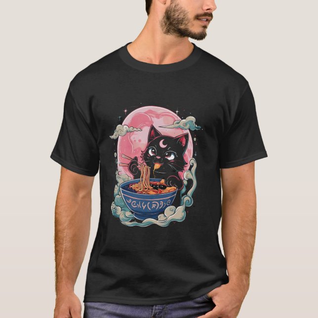 Camiseta Pastel Goth Aesthetic Kawaii Creepy Cat Eating Ram (Anverso)