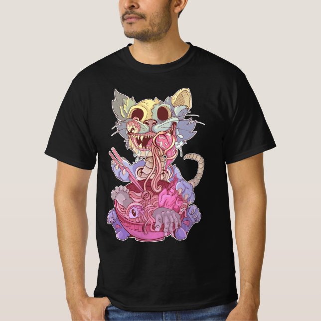 Camiseta Pastel Goth Aesthetic Kawaii Creepy Cat Eating Ram (Anverso)