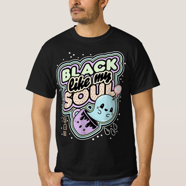 Camiseta Pastel Goth Black Like My Soul Coffee - Creepy Kaw (Anverso)