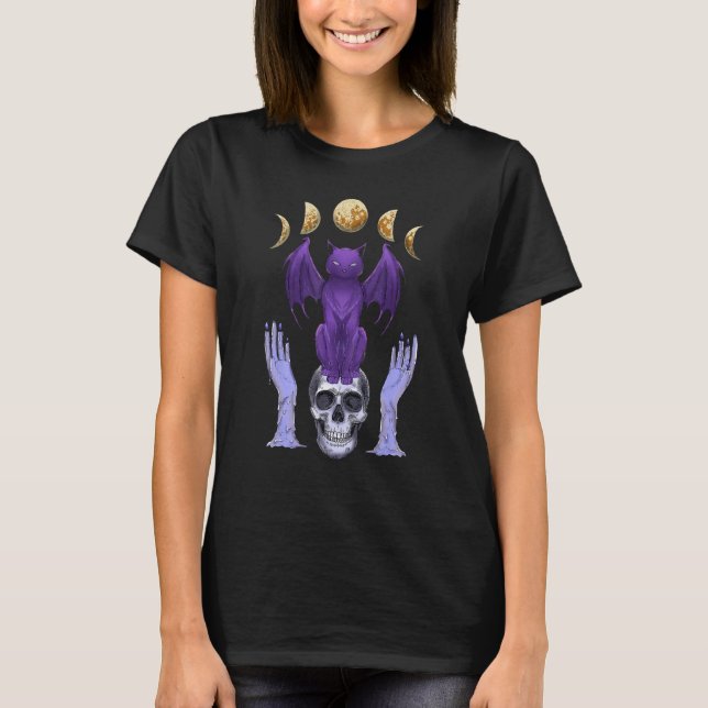 Camiseta Pastel Goth Cat Skull Candles Moon Phases Creepy C (Anverso)