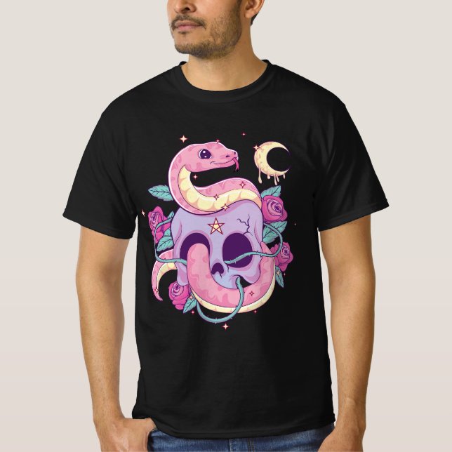 Camiseta Pastel Goth Creepy Skull Serpent Snake Kawaii Emo  (Anverso)